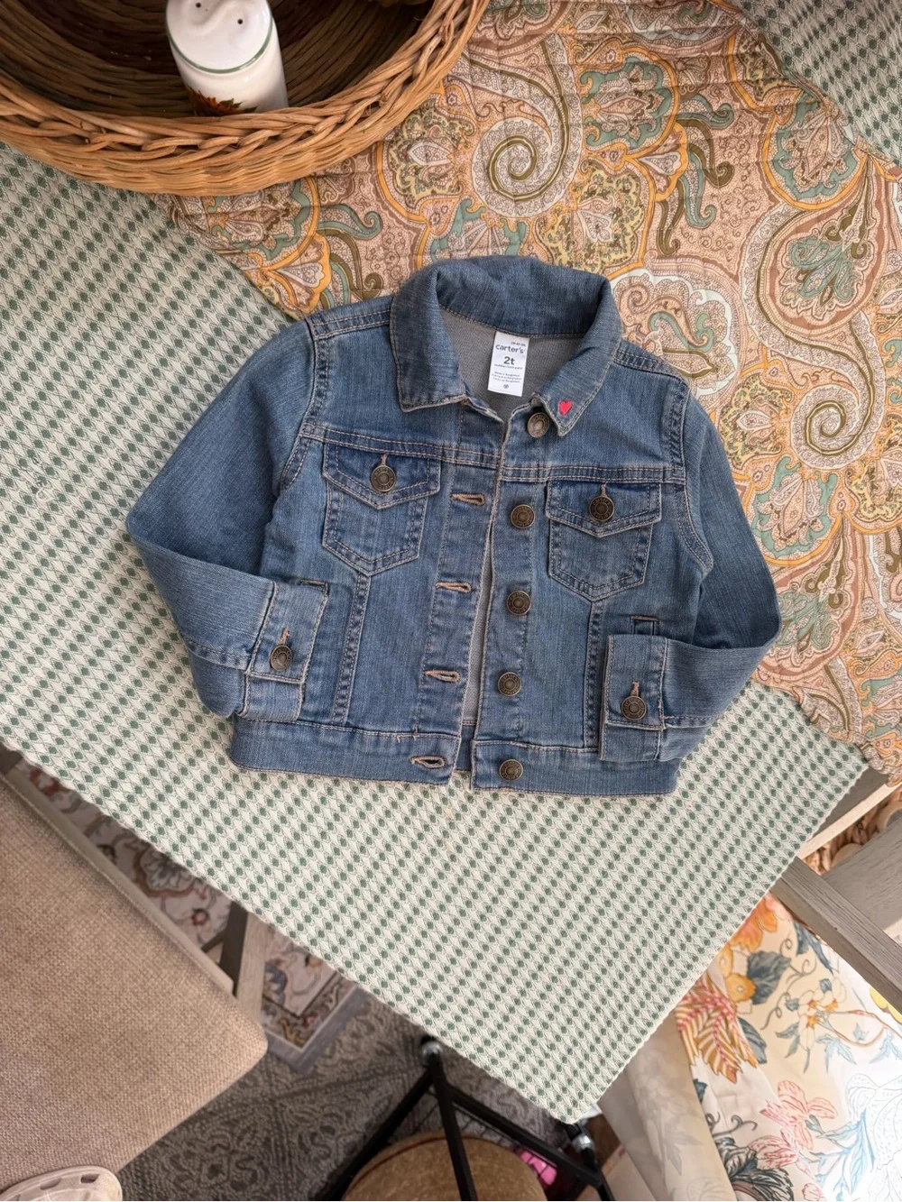 Carter's Jean Jacket 2T Toddler Girl Blue Denim Jacket with Pink Heart Accent